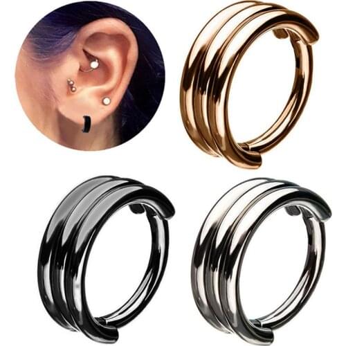 Stainless Steel Surgical Septum Hinged Tragus Ring Nose Ear Hoop Triple Stack