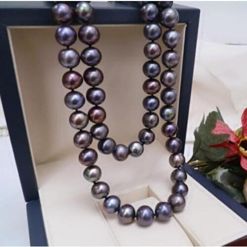 18inch Charming 9-10mm natural Tahitian Black Pearl Necklace 18nch 14K buckle