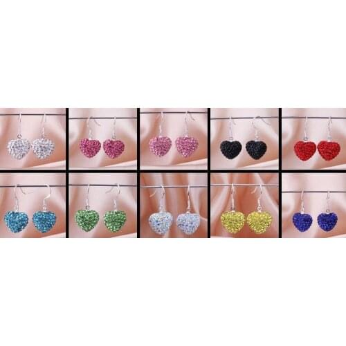 Rt75g rose white multicolor mixed Silver Plated Beads Heart earrings micro pave drop earring crystal