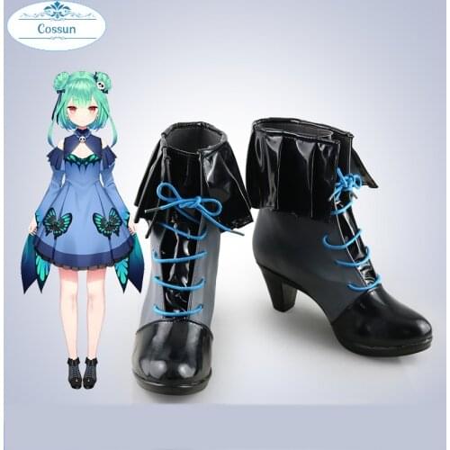 VTuber Uruha Rushia Wig Buns Hololive Fantasy Necromancer Cosplay Short Straight Hair Uruha Rushia Customize Cosplay Boots Shoe