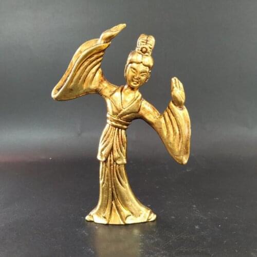 Solid copper gilded dancer, Exquisite old-fashioned portrait desktop ornaments