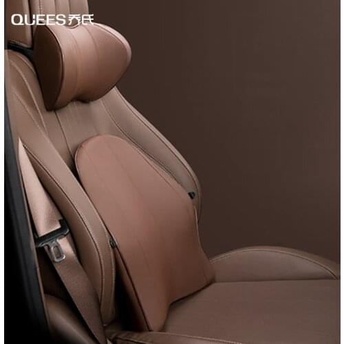 QUEES Car Headrest Backrest Breathable Leather Material Car Pillow Cushion Neck Waist Memory Foam Neck Pillow Car Accessories