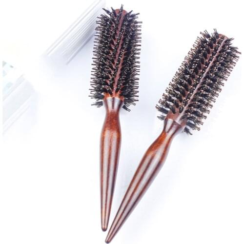 Professional Portable Hair Brush Comb Round Anti-static Curly Brush Natural Bristle Wood Handle Hair Styling Comb Hairdresser