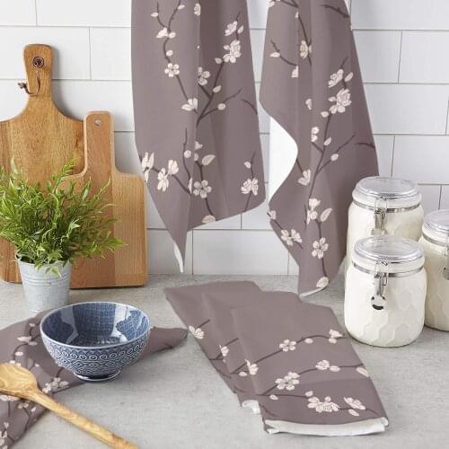 Flowers Branches Simple Kitchen Towel Dish Towel Tea Towel Wipes Microfiber Soft Household Super Absorbent Cleaning Cloth