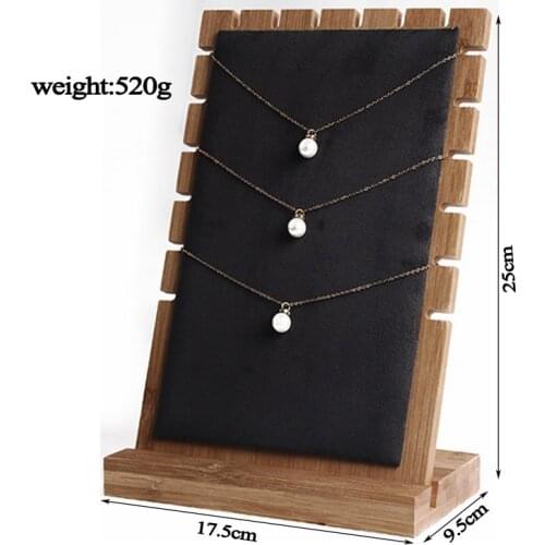 Rasalhaguer Fashion Bamboo Luxury Pendant Necklace Display Stand L Holder PU Velvet Jewelry Display Women Jewellery Organizer