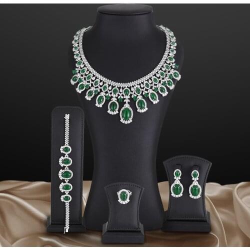 Luxury Shiny Bridal 4PCS Necklace Bracelet Earrings Ring Jewelry set For Ladies Women Wedding African CZ Dubai Jewelry