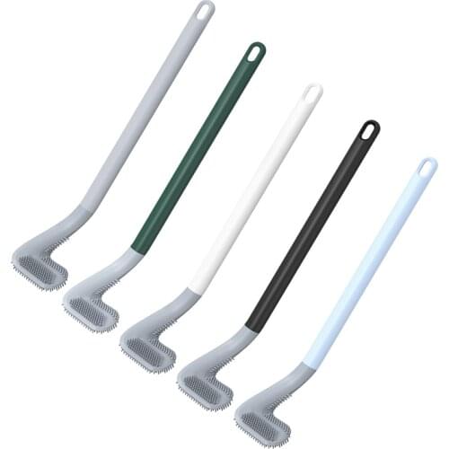 Silicone Golf Shape Toilet Brush Flat Head Flexible Soft Bristles Brush Long Handle Toilet Cleaning Brush Bendable Silicone Head