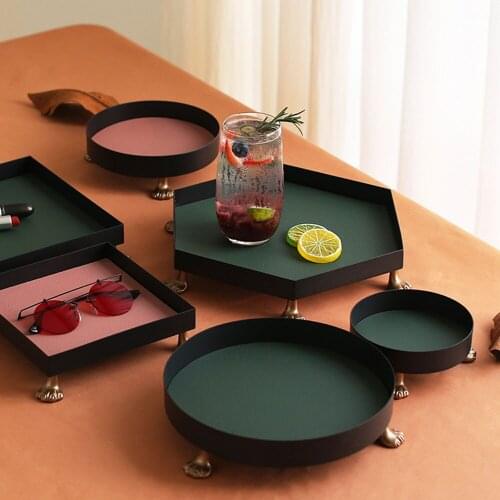 Nordic Retro Storage Tray Creative Gold Rectangle Glass Makeup Organizer Tray Dessert Plate Jewelry Display Home Kitchen Decor