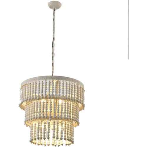 UMEILUCE American Contury Retro White Wood 6 Lights Chandelier Bedroom Shop Restaurant Decorative Candle Light