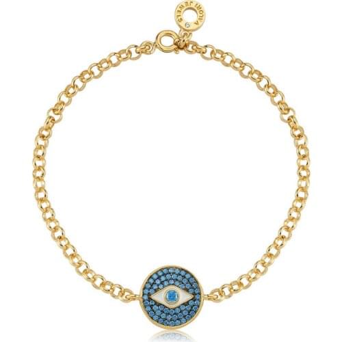 Valori Jewels Mystick Evil Eye, Zirconia Fancy Blue Round Gemstone, Gold Plated, Sterling Silver Bracelet