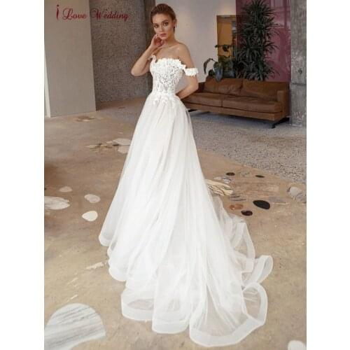 Vestidos De Novia White Lace Wedding Dress Sweetheart Off the Shoulder 3D Aplliques Pattern Boho Bohemian Wedding Gowns 2021