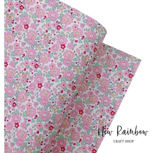New Rainbow 30x138cm/roll Pre Order Baby Pink Liberty Tana Lawn Print on Faux Leatherette For DIY Hairbows, Hairclips