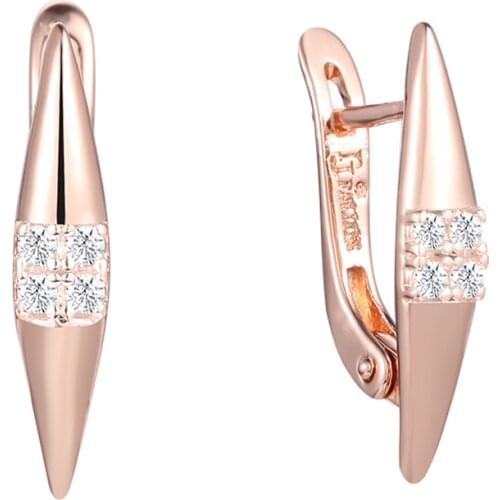 FJ Womens 585 Rose Gold Color Stick White Cubic Zircon Drop Earrings