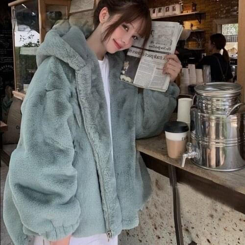 Soft Faux Fur Female Hoodies Sungtin Loose Fluffy Cozy Winter Coat Woman Oversized Women Oversized Sweatshirts Hooded Outerwear