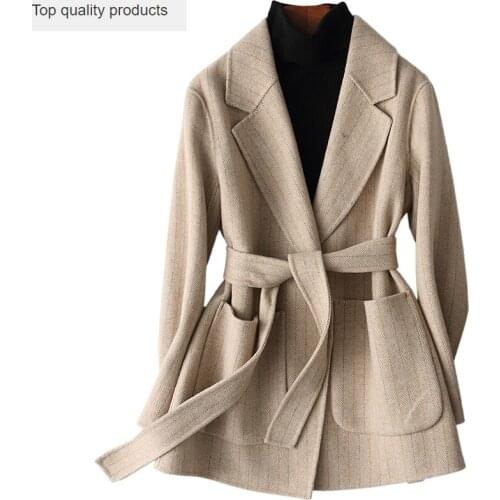 Autumn Winter Wool Coat Women 2020 Korean 80% Woolen Coats With Belt Double Sided Cashmere Wool Jacket Female Outerwear YQ363
