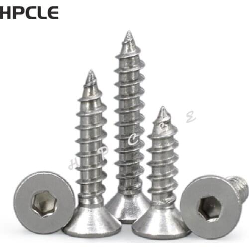 10-50pcs M3 M4 M5 M6 Stainless Steel A2 Flat head Hexagon Hex Socket self tapping Screw