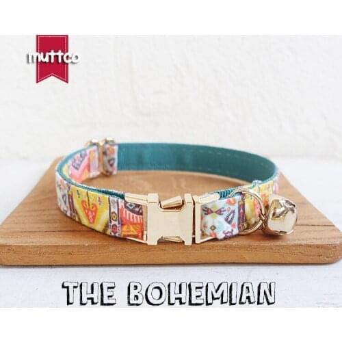 10pcs/lot MUTTCO retail with gold high quality metal buckle collar for cat THE BOHEMIAN design cat collar 2 sizes UCC050J