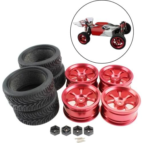 16/Set RC Car Metal Alloy Wheel Rims + Rubber Tyres Set for WLTOYS 144001 124018 124019 RC Racing Car DIY