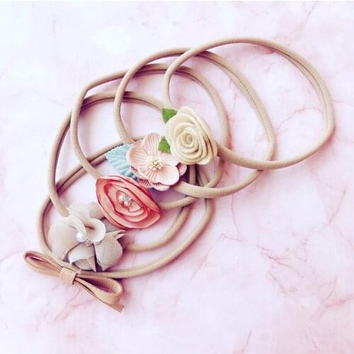 5Pcs/Set Princess Baby Girl Headbands Peral Flower Newborn Baby Hair Band Nylon Elastic Bow Headband Infant Hair Accessories