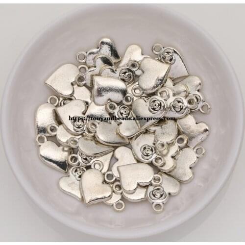 50Pcs/Lot) Zinc Alloy Tibetan Silver European Charm Heart-Shape Pendant Size 14X11mm ZN40251B