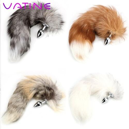 VATINE Detachable Anal Plug Real Fox tail Smooth Touch Metal Butt Plug Tail Erotic BDSM Sex Toys for Woman Couples Adult Games