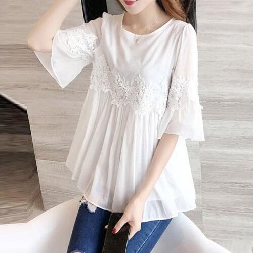 ZANZEA Women Elegant Chiffon Blouse Summer Lace Crochet Half Sleeve Tops Casual Office Work Blusas Female Solid Chemise Tunic 7