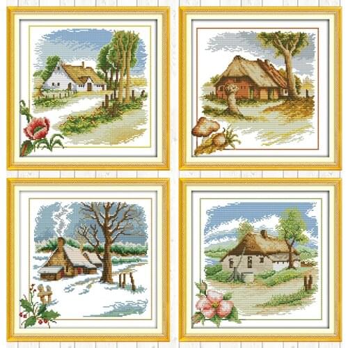 Rural Cottage Needlework Embroidery Patterns 14ct 11ct Count Print Canvas Cross Stitch Kit DIY Crafts Home Decor Embroidery Kits