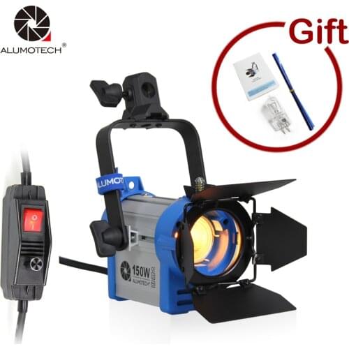 ALUMOTECH Dimmable 150W Fresnel Tungsten Spotlight Lighting for Photographic equipment+Bulb+Barndor camera Free Shipping