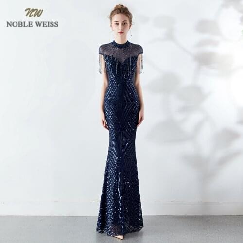 Long Evening Dresses Cap Sleeves Sequined Mermaid Evening Gowns Sexy Beaded Women Formal Dresses