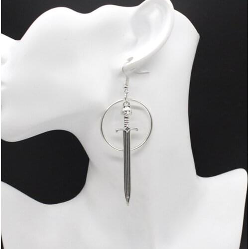 Double Sword Earrings Ring Earrings Big Warrior Cat Sword Earrings Silver Color Gothic Vintage Gift For Women Jewelry Gift