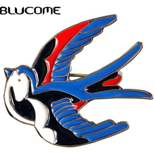 Blucome Enamel Esmaltes Blue Swallow Birds Brooches Suit Lapel Pins Sweater Scarf Pendant Animal Women Kids Brooch Jewelry Gifts