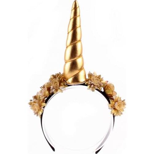 Hot Unicorn Headband Gold Unicorn Horn Birthday Headband Girls Party Unicorn Headband Kids Photo Props Outfit Headband