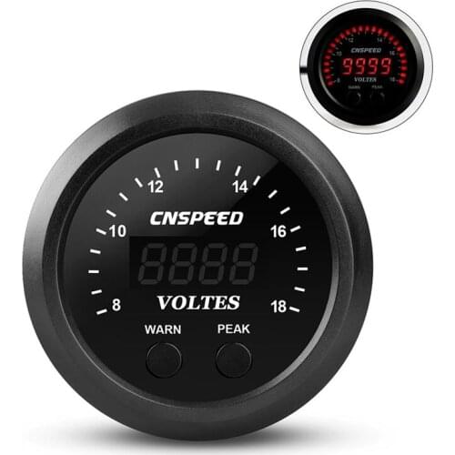 CNSPEED 2.5Inch 60mm Volt Gauge Digital Display 12V Ultra-Thin Universal Voltage Meter 8-18V LED Indicator Display
