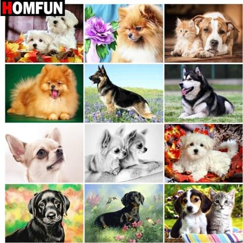 HOMFUN Full Diamond "Cute pet dog" DIY 5D Diamond Painting Cross Stitch Home Decor Picture Of Rhinestone Handmade