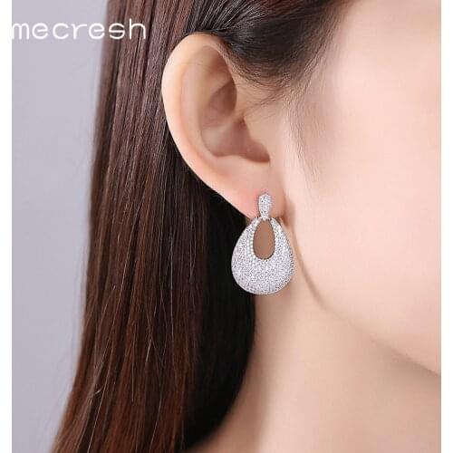 Mecresh Classic Micro Round CZ Water Drop Hanging Earrings for Women Korean Cute Bride Pendant Earrings Christmas Jewelry EH1112