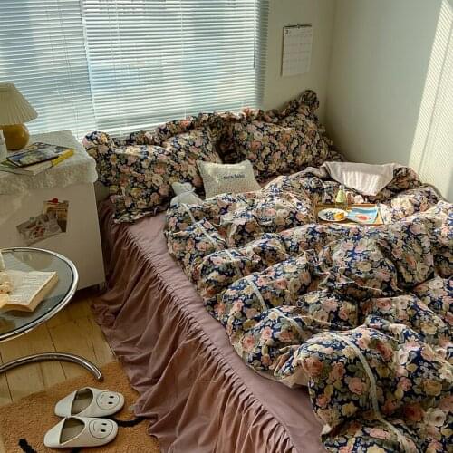 Vintage Oil Painting Rose Flower 100% Cotton Girls Bedding Set Twin Queen King Duvet Cover Bed Sheet Or Bed Skirt Pillowcases