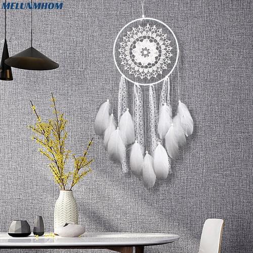 Handmade Lace Home Crafts Wall Car Feather Dream Catcher Pendant Ornaments White Hanging Decorations Wind Chimes Dreamcatcher