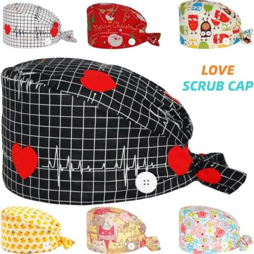 Scrub Hat 100% Cotton Anime Printing Beauty Salon Clinic Lab Nursing Caps Laboratory Pet Shop Women Operating Room Surgery Hats