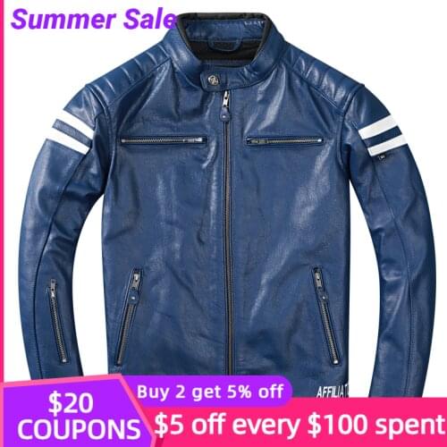 2021 Blue American Biker Style Genuine Leather Jacket Men Plus Size 3XL Real Cowhide Autumn Slim Fit Motorcycle Natural Coat
