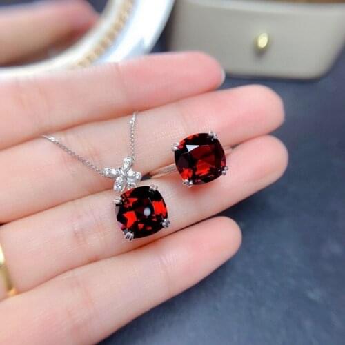 925 Sterling Silver Jewelry Sets for Women Gemstone Bridal Ruby Ring Pendant Necklace Women Wedding Engagement Butterfly Jewelry