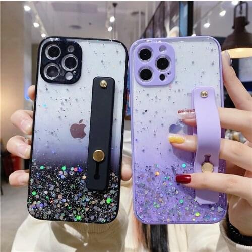 Finger Holder Phone Case For Samsung Galaxy S20 FE A31 A51 A71 A01 A11 A12 5G A21S A30S A20S Wristband Hand Band Glitter Cases