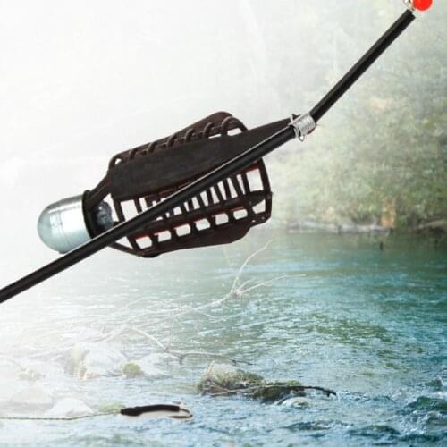 Fish Bait Feeder Portable Wear-resistant Metal Fishing Lure Cage with Line Hooks for Fishing Lovers