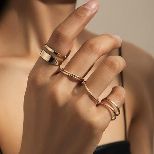 New Simple Ins Tide Cold Wind Hollow Ring Combination Ring European and American Hip-hop Personality Metal Glossy Open Ring 2021