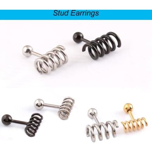 Newest simple type 2 pieces Spring color Black Gold titanium steel Men Screw pierced Punk stud earrings summer style
