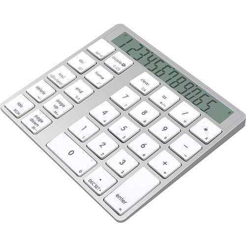 Rechargeable 2 in 1 Bluetooth Number Pad and Calculator With 12-Digit LCD Display for Laptop Computer Apple, 29Keys with 00 Key