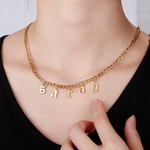 Personalized Initial Letter Choker Necklace Customized Old English Stainless Steel Name Plate For Women Jewelry Gift