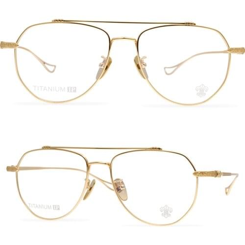 Personalized Fashion Pure Titanium Glasses Full Frame Neutral Art Eye Frame Retro Pattern Gold and Silver Frame