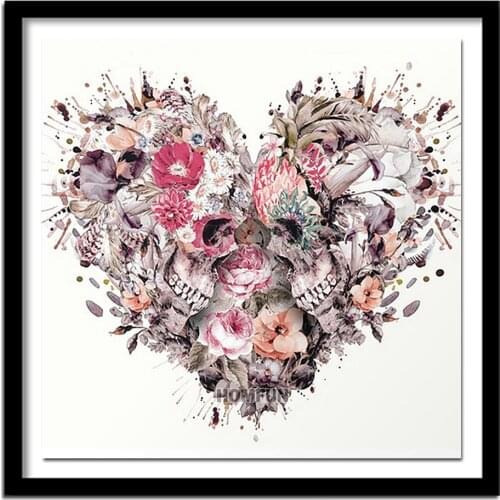 Full Square/Round Drill 5D DIY Diamond Painting "Skull Flowers Love" 3D Embroidery Cross Stitch Decor Gift A00911