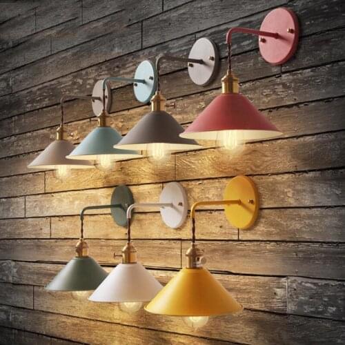 Retro Modern Wall Lamp Simple Color Living Room Staircase Aisle Bedroom Bedside Wall Macaron Industrial Style Wall Lamps