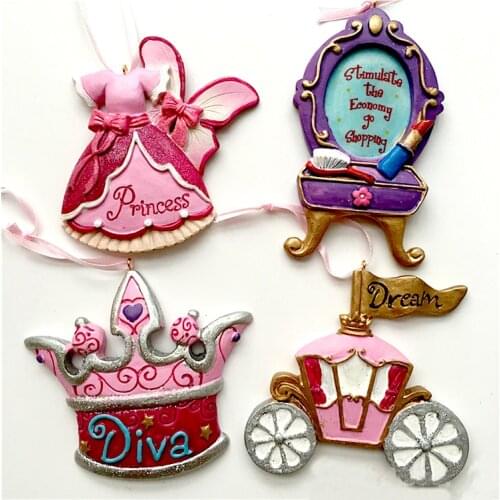 Silicone Mold Fondant Cake Molds Retro Cute Cartoon Princess Crown Dressing Table Princess Skirt Pumpkin Car Cake Decorations